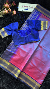 Lavender Royal Blue Combo Silk Cotton Kanchipuram