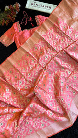 Peach Pink Pure Banaras Katan Silk
