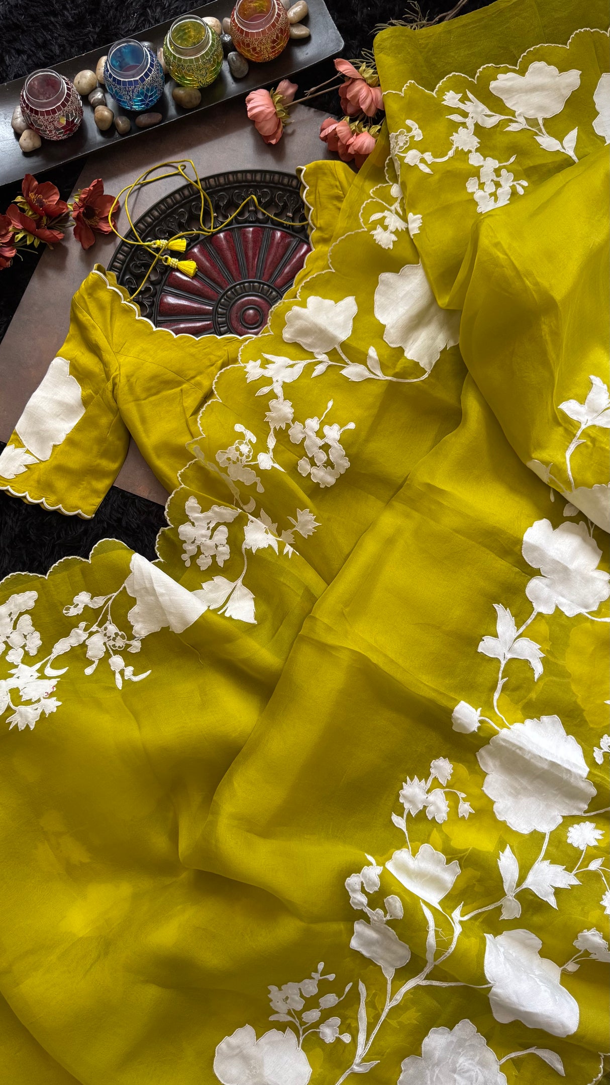 Soft Chartreuse Organza With Applique