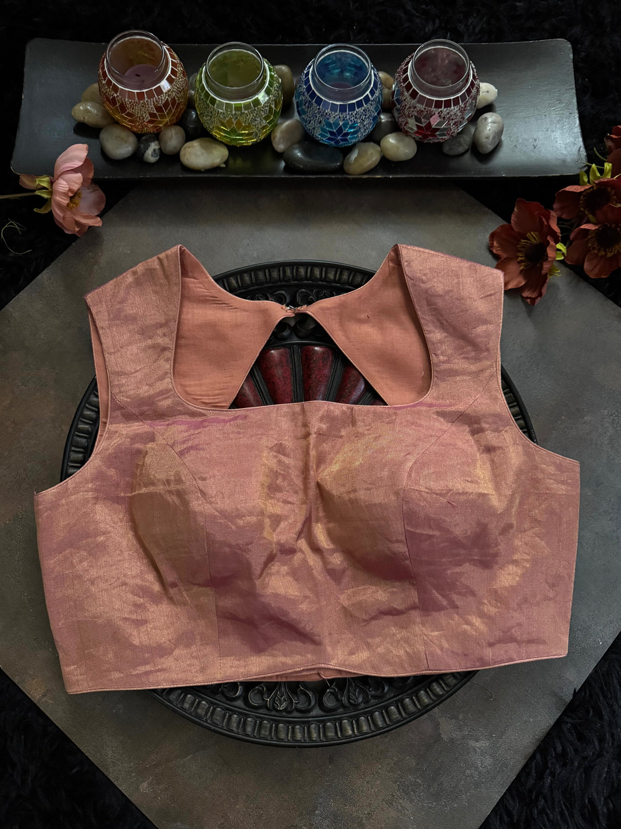 Pink Tissue Closed Shoulder Sleeveless Blouse 36