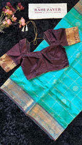 Blue Green mix Palam Pazhamum Silk Cotton Kanchipuram