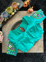Turquoise Hand Embroidered Blouse 38