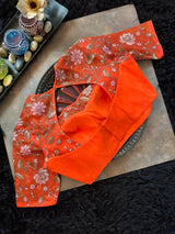 Rust Orange Organza With Embroidered border and Embroidered Blouse