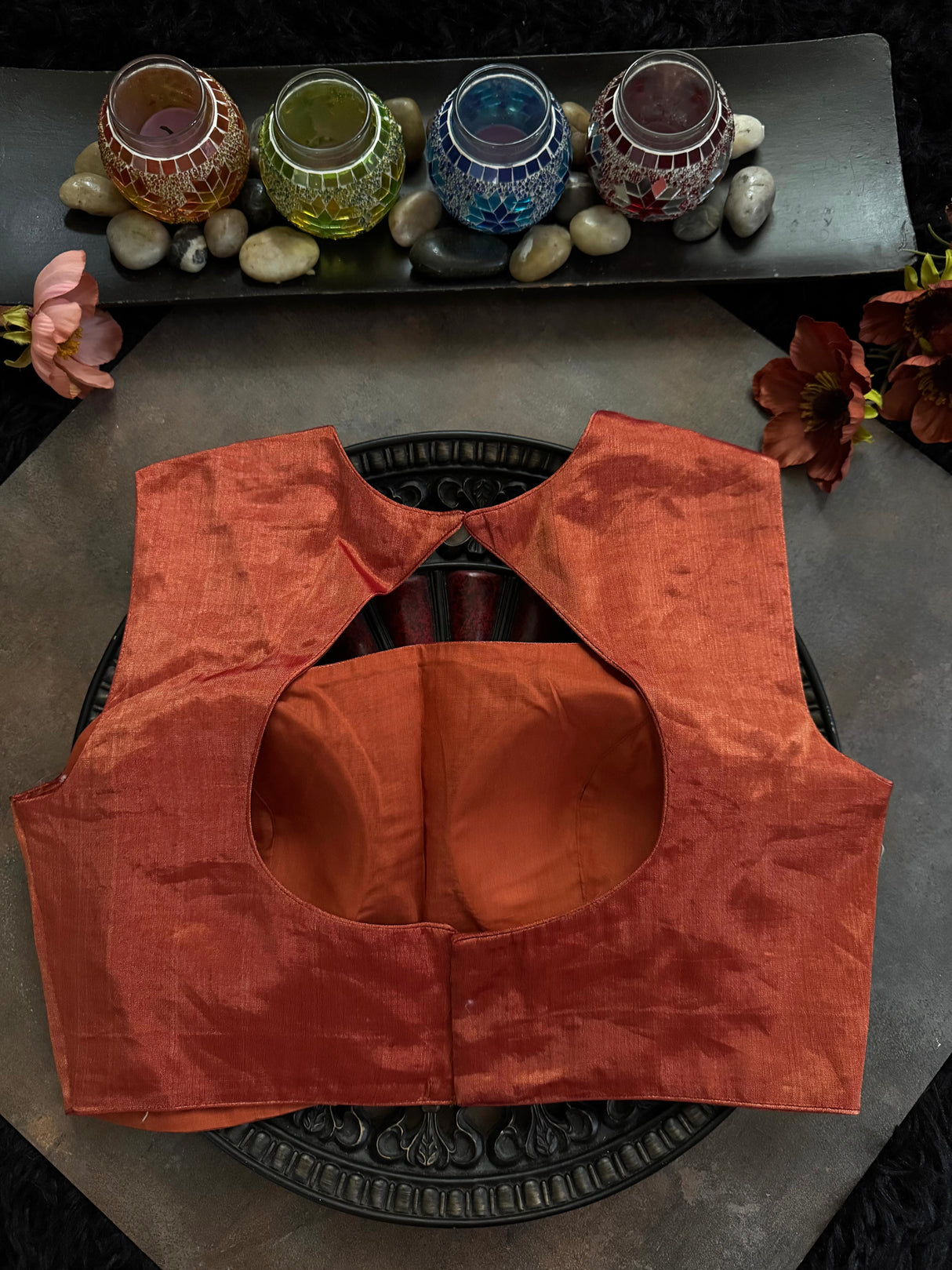Rust Tissue Closed Shoulder Sleeveless Blouse 36