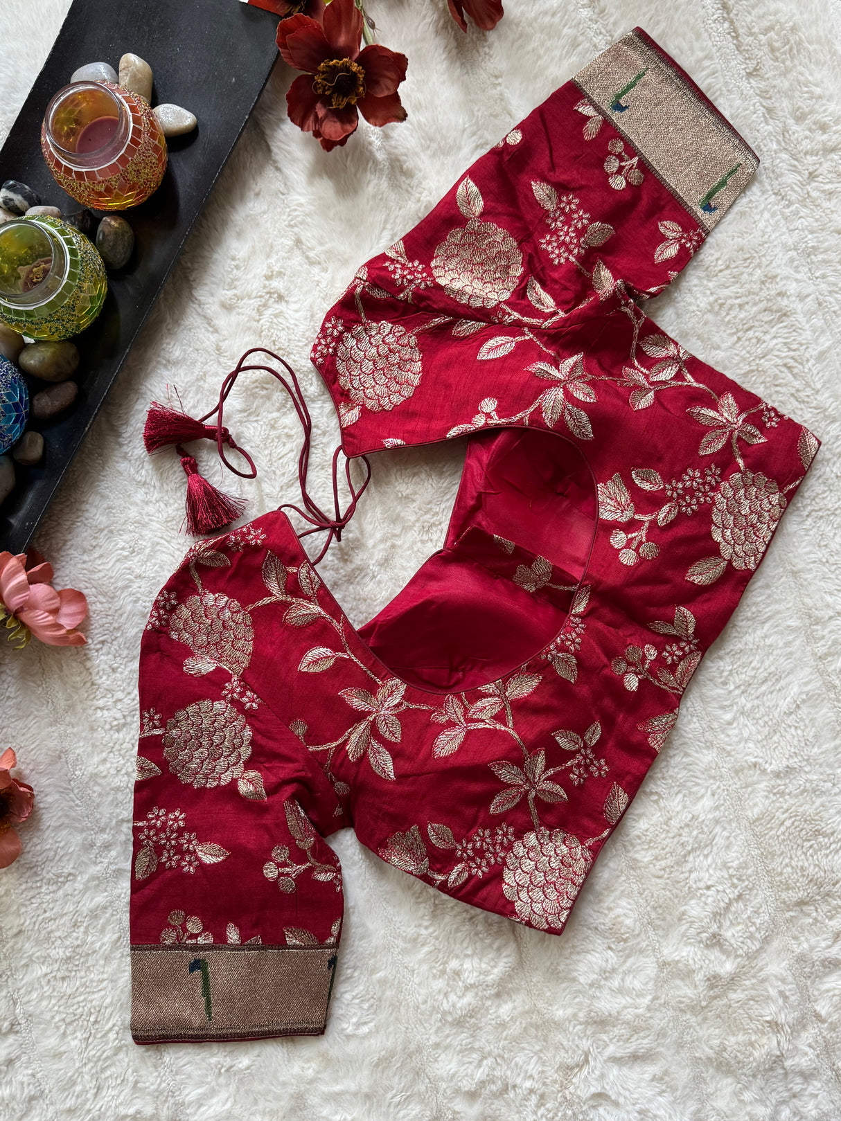 Maroon embroidered Silk Blouse 36