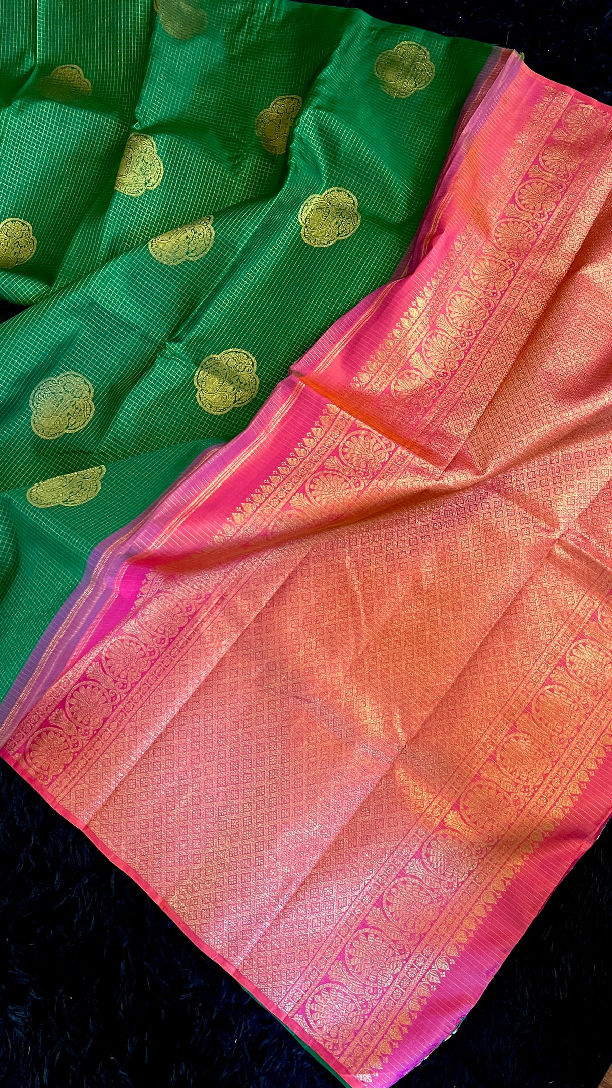 Korvai Kanchipuram borderless pure silk Green