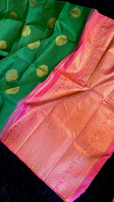 Korvai Kanchipuram borderless pure silk Green