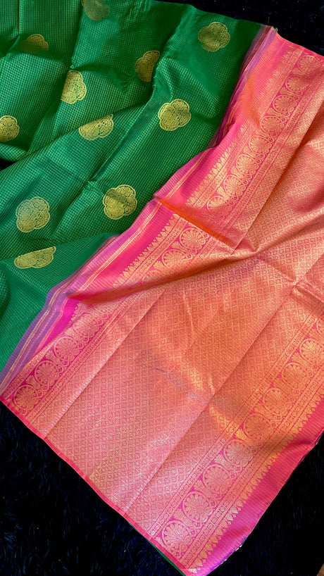 Korvai Kanchipuram borderless pure silk Green