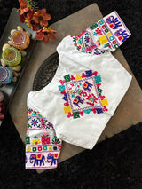 White Hand Embroidered Blouse 38 Elephant design