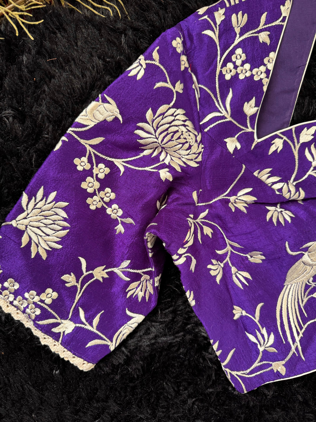 Purple Parsi Embroidered Silk Blouse 38