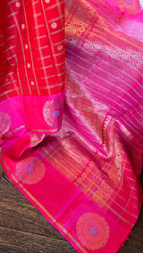 Kuttu Gadwal Handloom Pure Silk Dark Chilli Red Pink