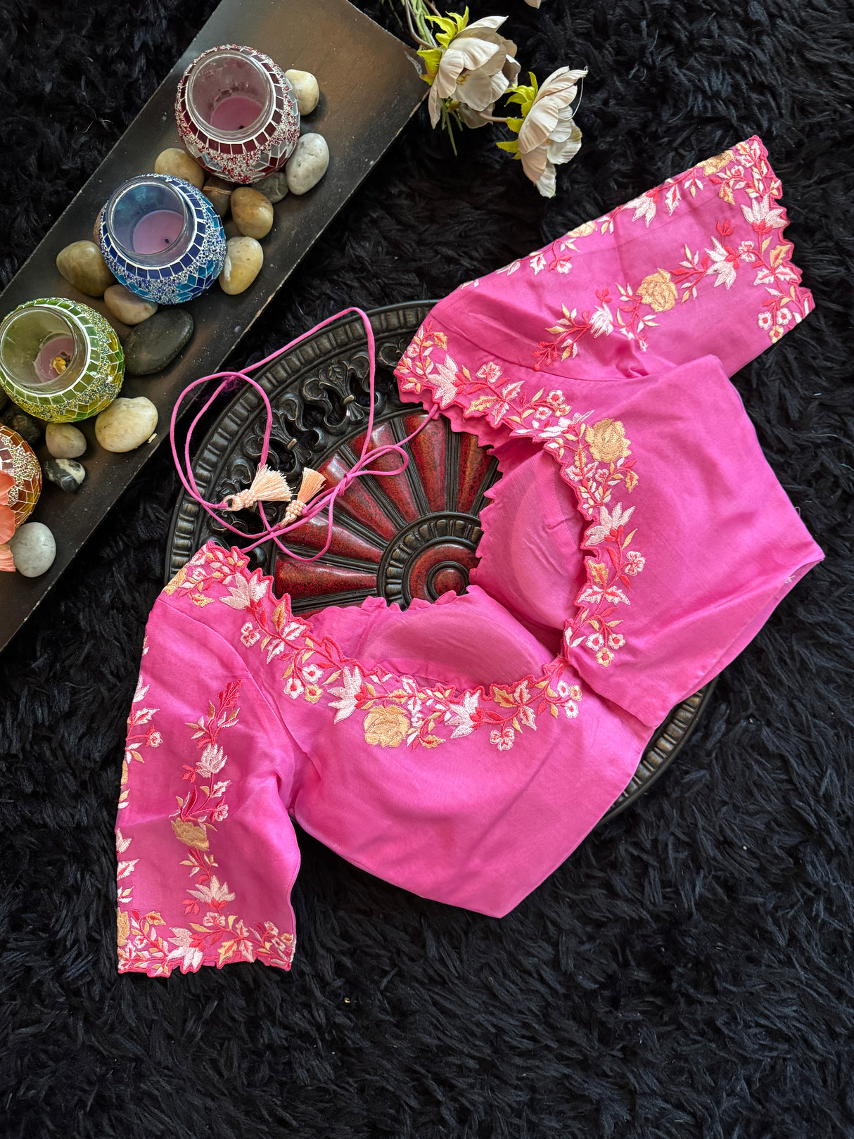 Shaded Pink Embroidered Organza