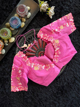 Shaded Pink Embroidered Organza