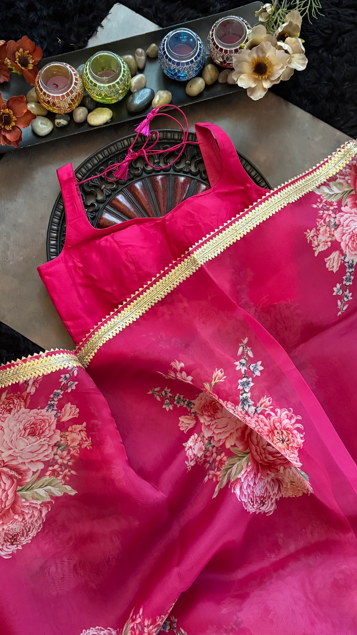 Rani Pink Floral Organza