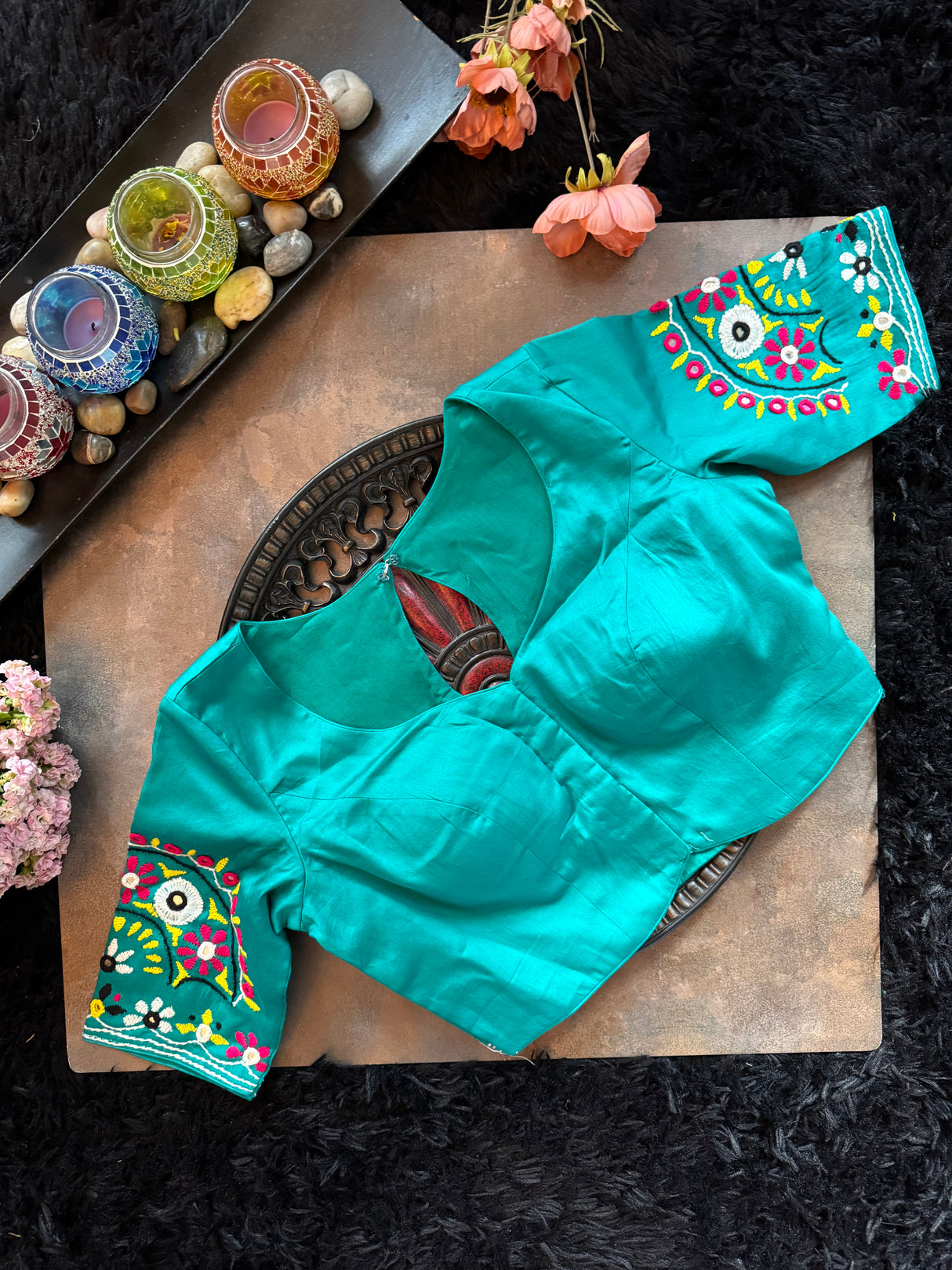 Turquoise Hand Embroidered Blouse 36