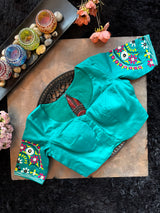 Turquoise Hand Embroidered Blouse 36