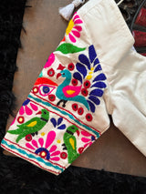 White Hand Embroidered Blouse 36 Peacock Parrot