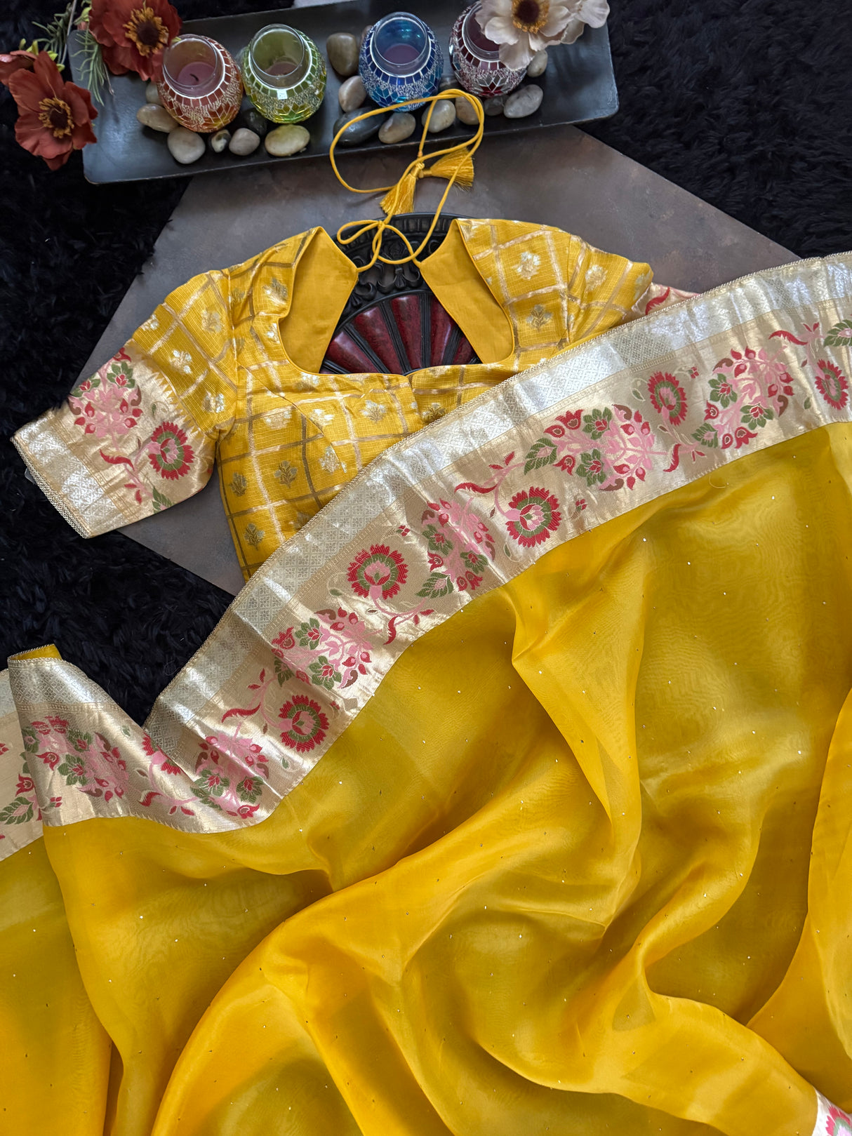 Yellow Organza with Designer Blouse