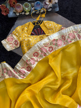 Yellow Organza with Designer Blouse