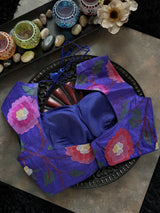 Royal Blue  Closed Shoulder Floral Embroidered