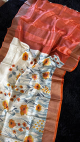 Rust Orange Hand Painted Tussar Silk