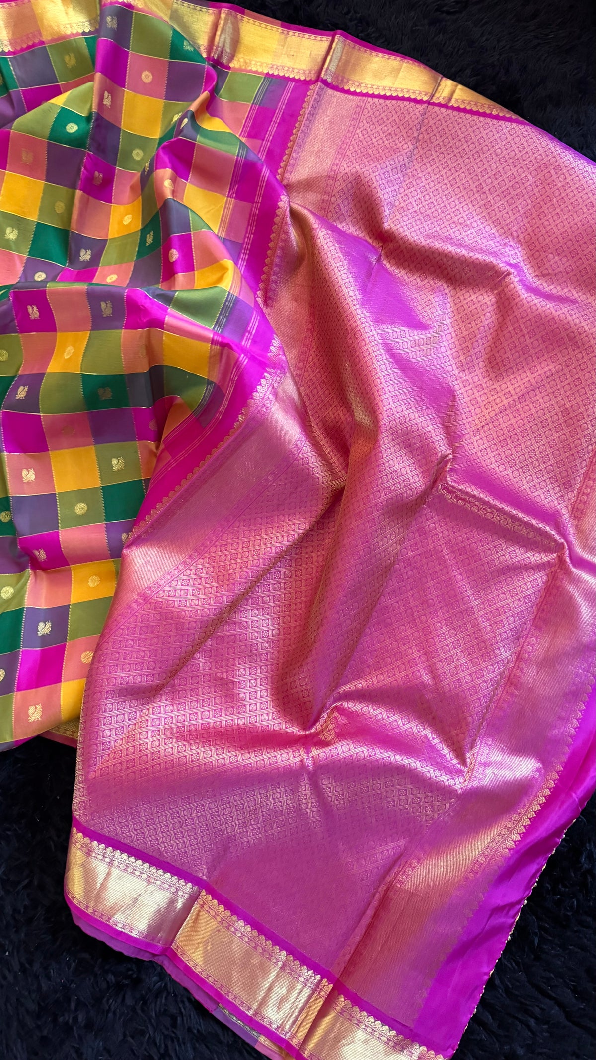 Multi color paalum Pazhamum korvai Kanchipuram pure silk