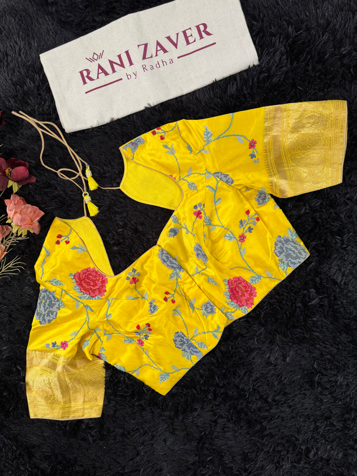 Yellow Cross Stitch Floral Embroidered Blouse 38