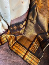 Off white dark chocolate combo Gadwal Pure silk