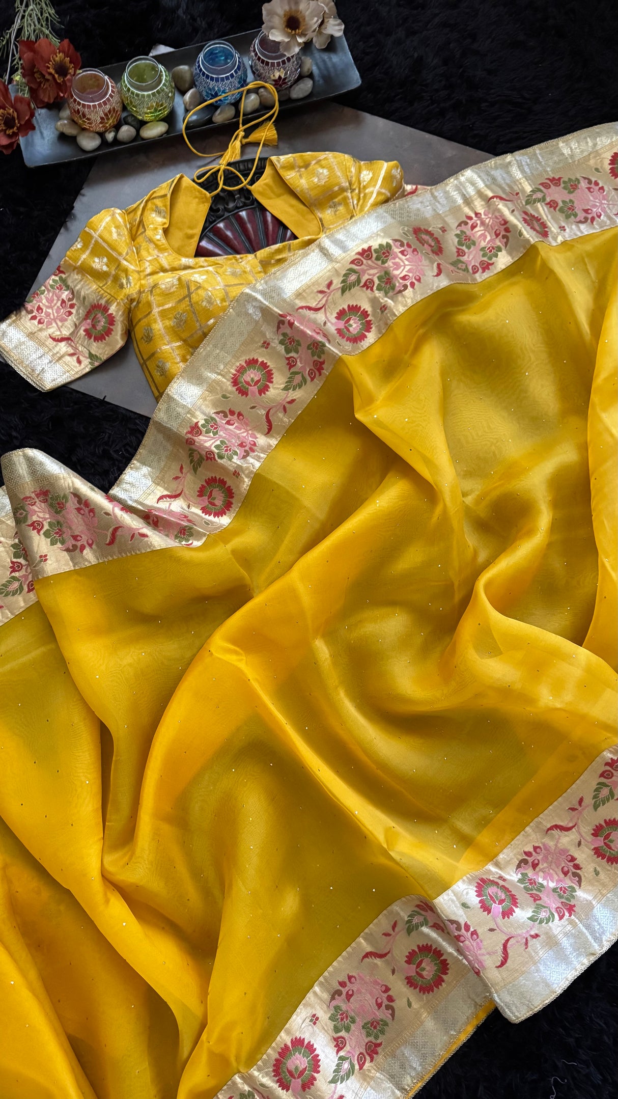 Yellow Organza with Designer Blouse