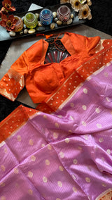 Lavender Orange Banaras Raw Mango Silk