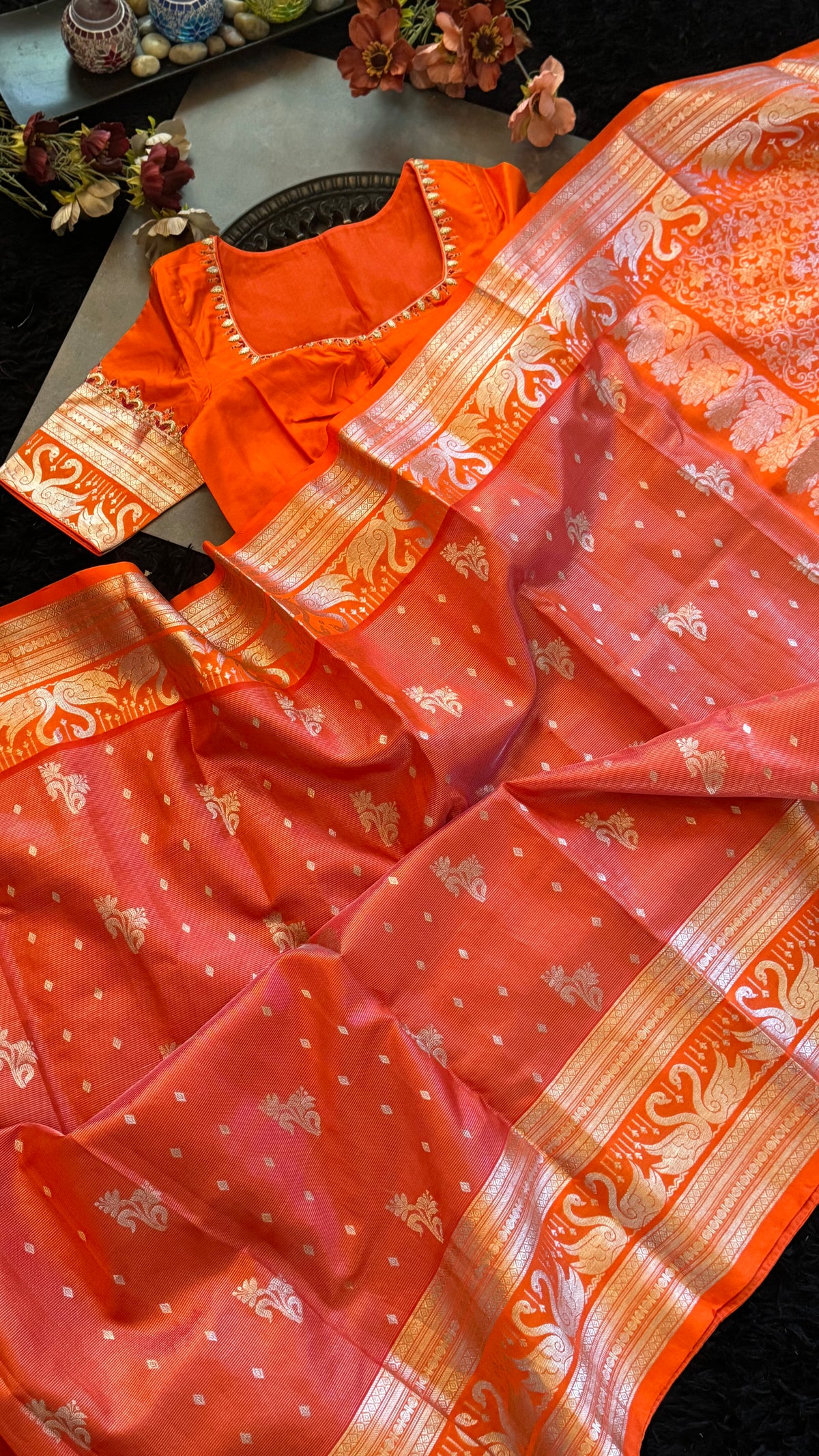Orange Venkatagiri Pure SIlk Handloom