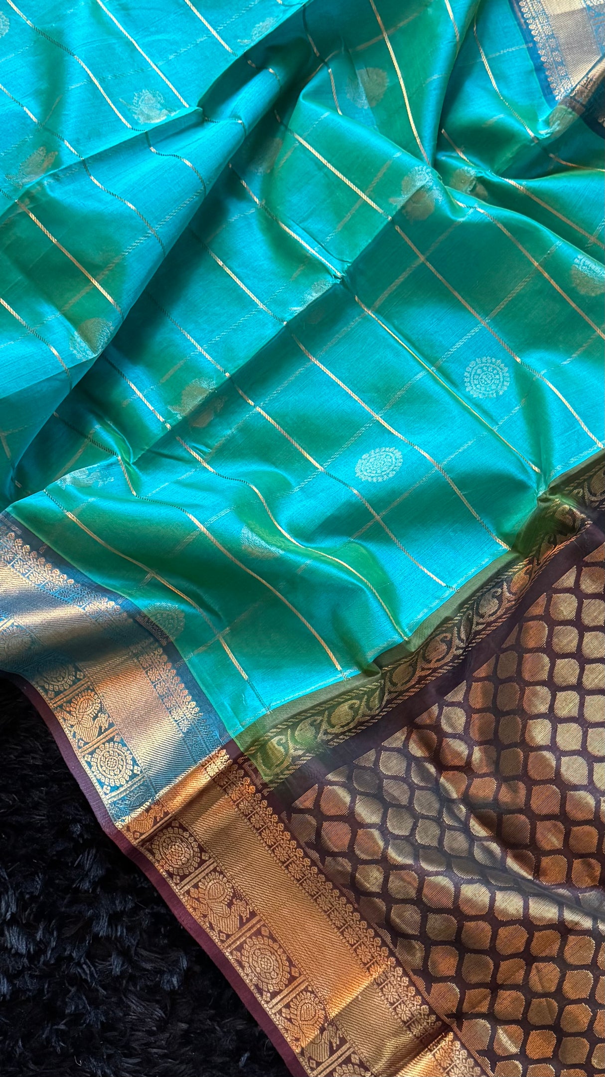 Blue Green mix Palam Pazhamum Silk Cotton Kanchipuram