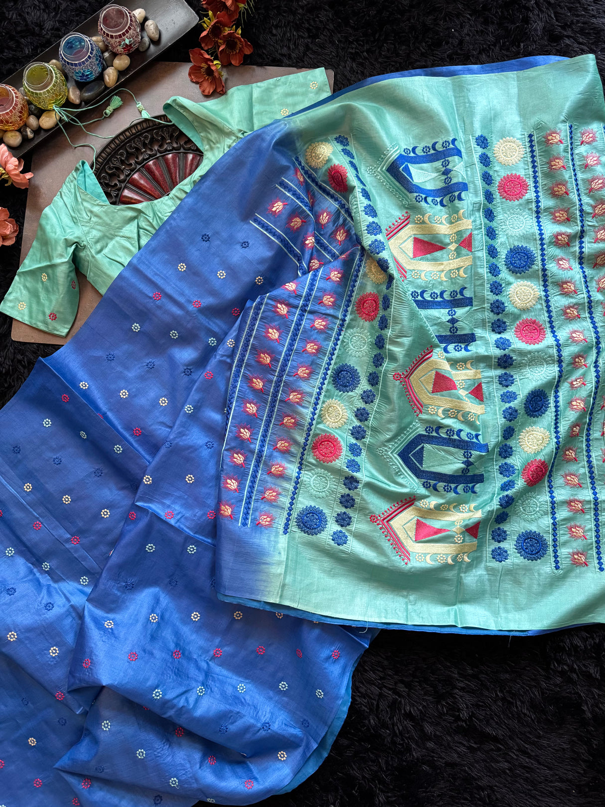 Blue Kosa Tussar Silk With Dolabedi Embroidered Pallu