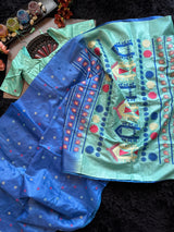 Blue Kosa Tussar Silk With Dolabedi Embroidered Pallu
