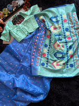 Blue Kosa Tussar Silk With Dolabedi Embroidered Pallu