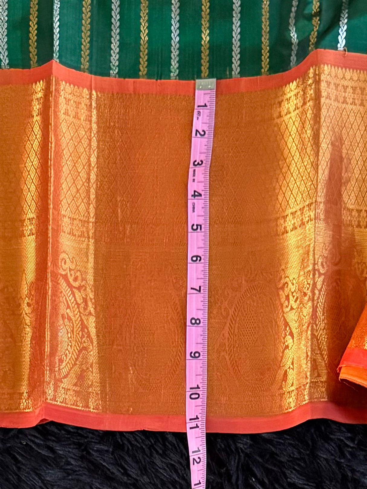 Green Stripes Orange Gadwal Handloom Pure Silk