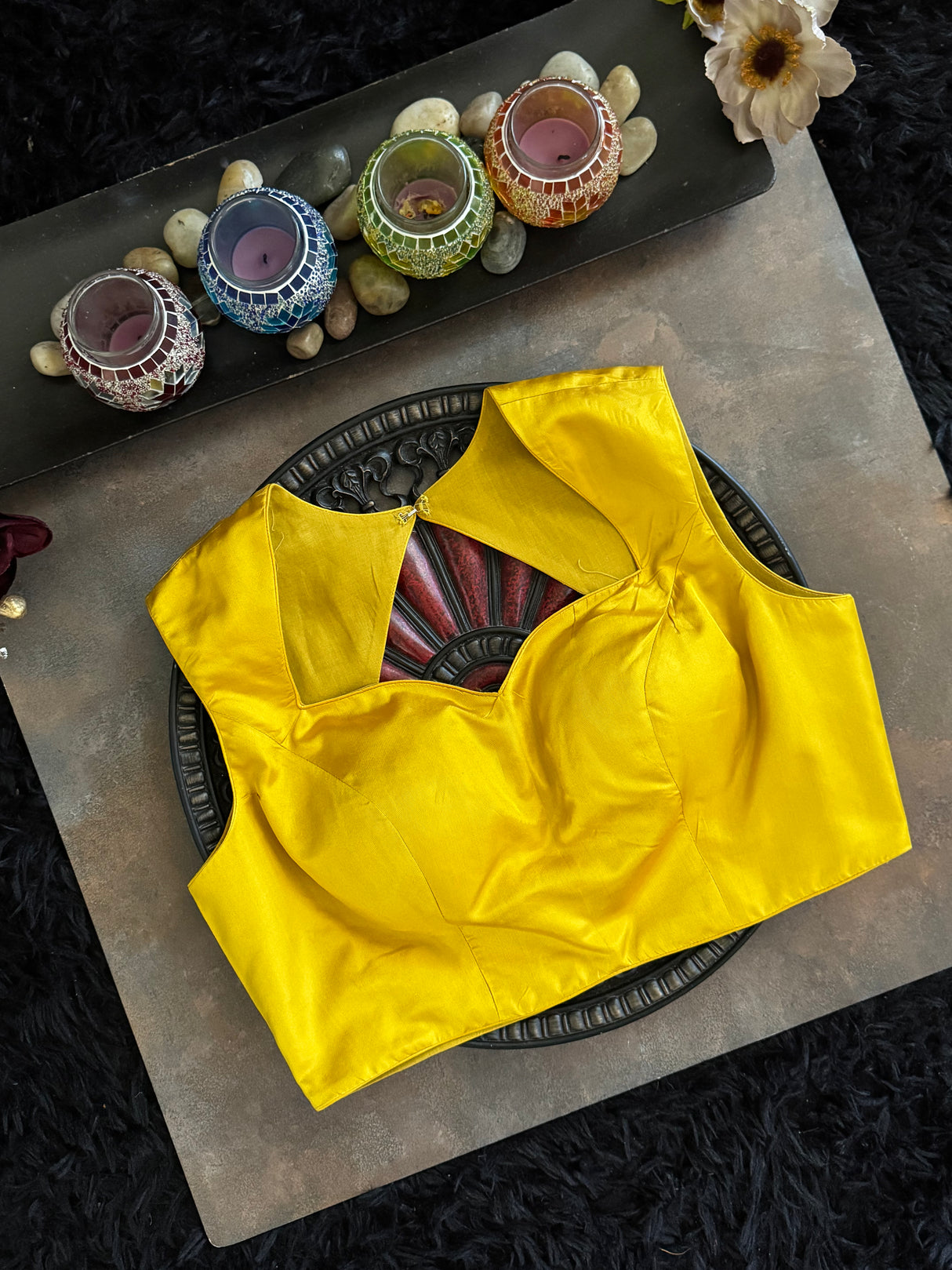 Yellow Silk Closed Shoulder blouse 36