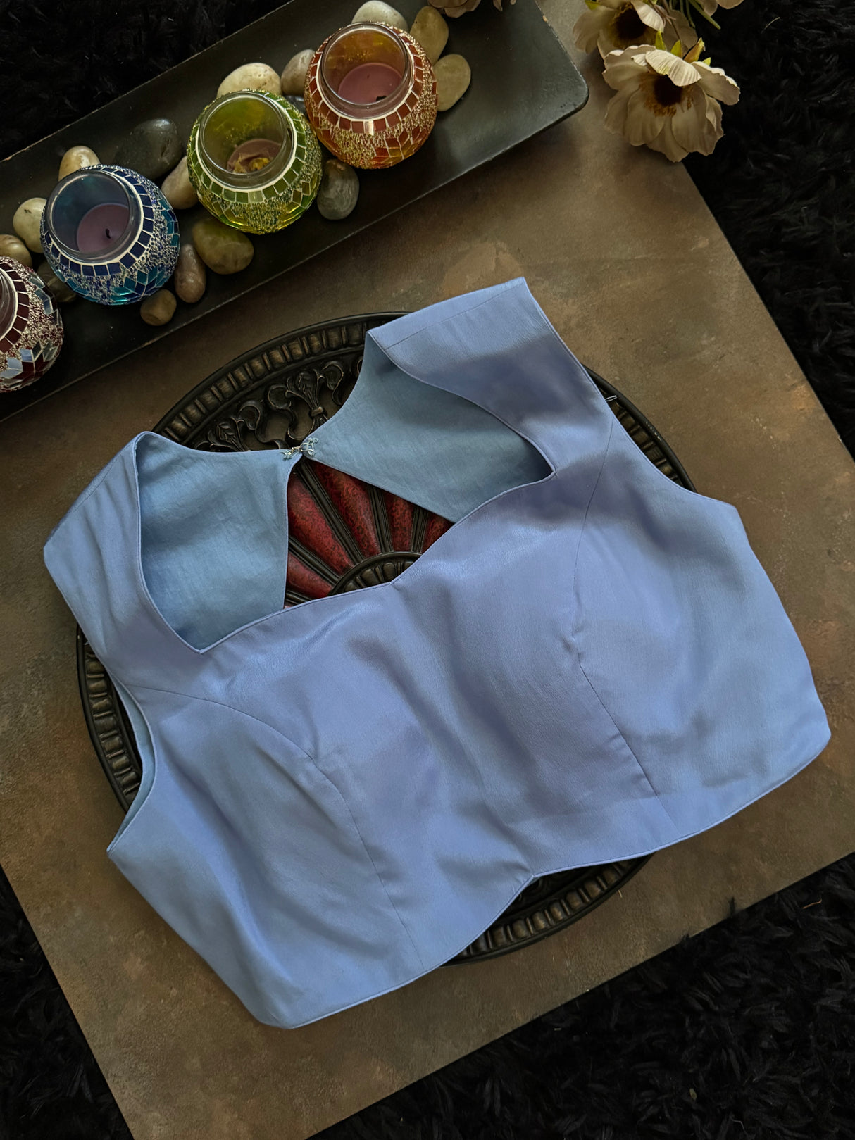Blue crepe Closed Shoulder blouse 38