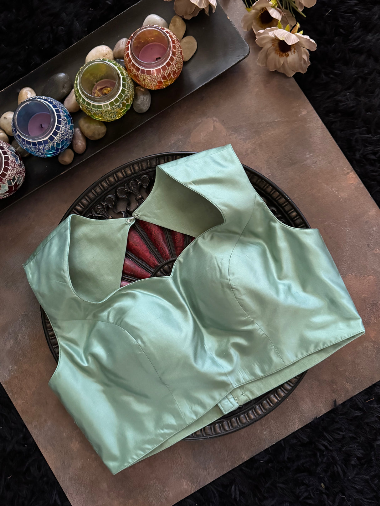 Mint Green Silk Closed Shoulder blouse 36