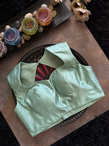Mint Green Silk Closed Shoulder blouse 36