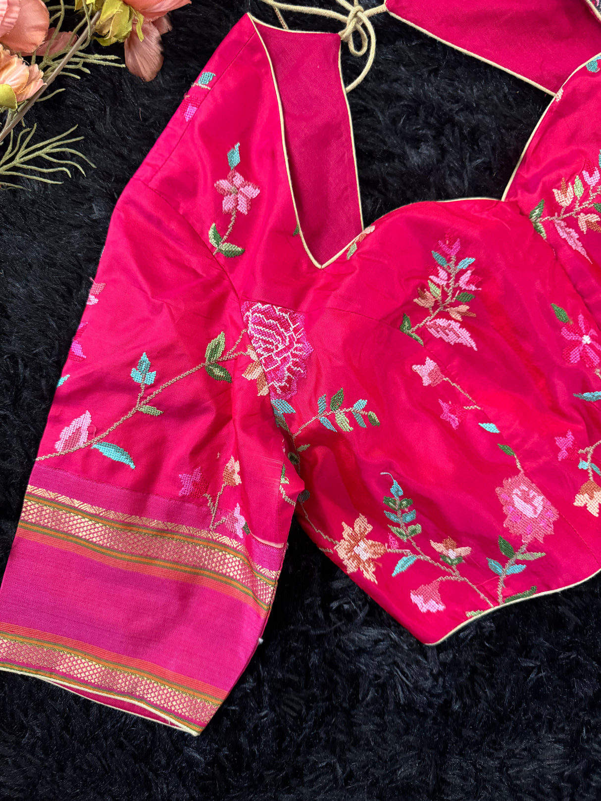 Rani Pink Cross Stitch Floral Embroidered Blouse 38