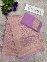 Pure Khaddi Crepe Georgette Shikargah Banarasi Handloom Saree