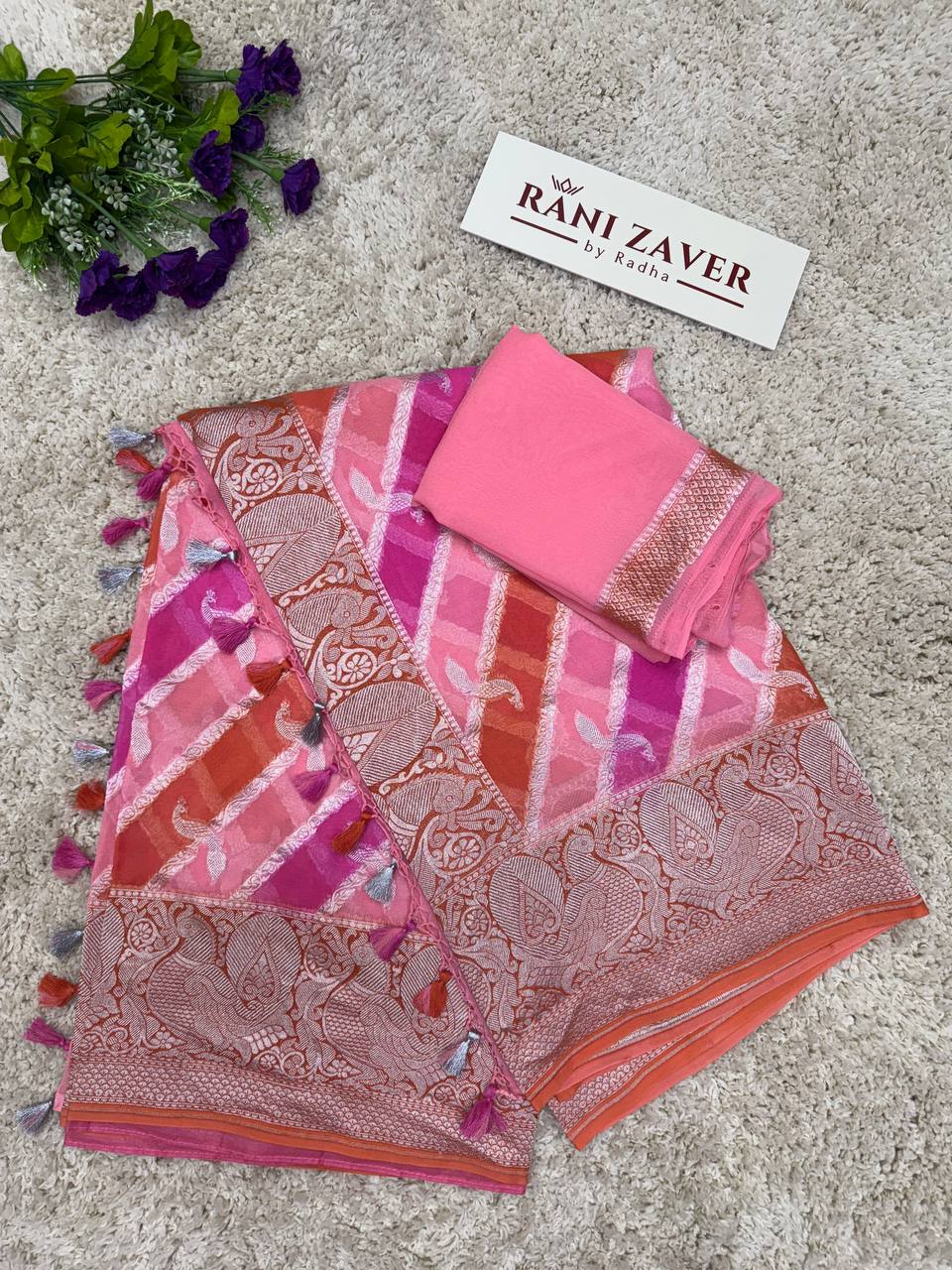 Pure Khaddi Crepe Georgette Rangkat Banarasi Handloom Saree