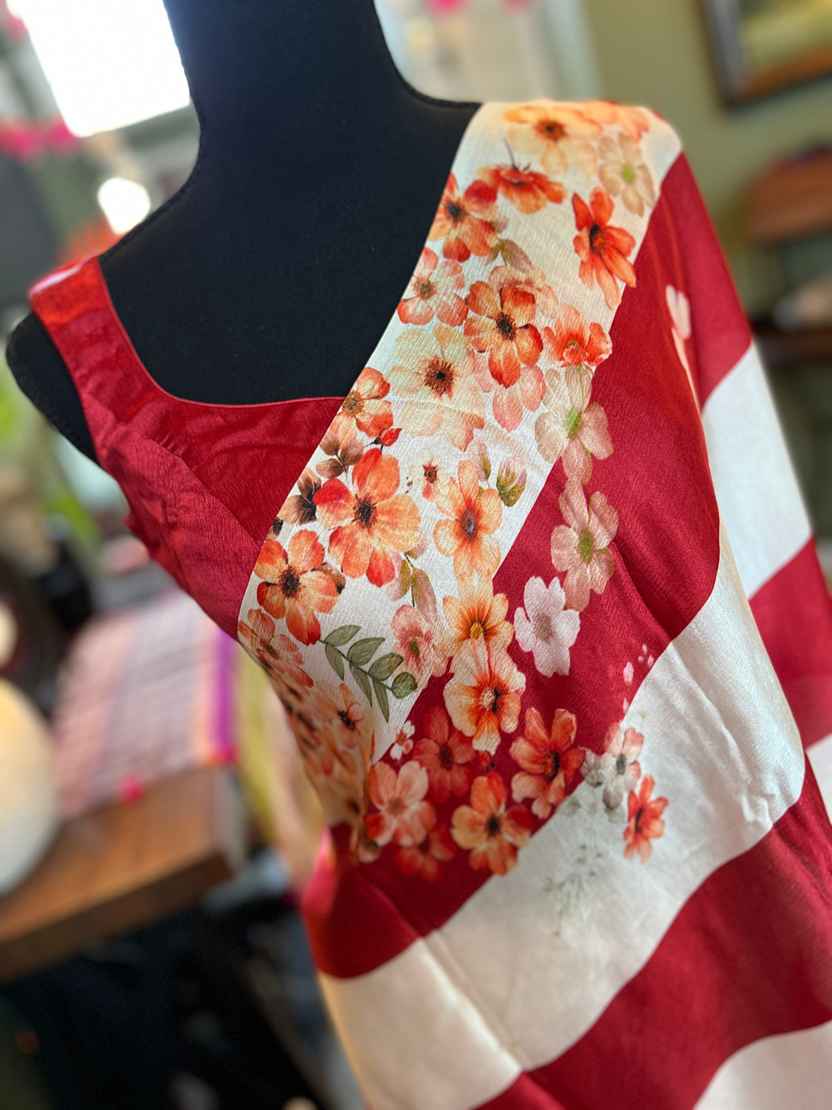 White Red Stripes Satin Chiffon Trisha Saree