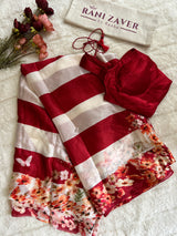White Red Stripes Satin Chiffon Trisha Saree