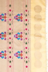 Maharani Kalanjali Pastel shade (custard cream) Silver Zari Paithani Handloom Pure Silk AUS