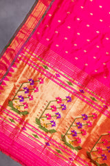 Yeola Paithani Naarali Border Pure Silk Hot Pink