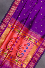 Yeola Paithani Naarali Border Handloom Pure Silk Purple Hot pink 