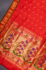 Yeola Paithani Naarali Border Handloom Pure Silk Red