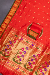 Yeola Paithani Naarali Border Handloom Pure Silk Red